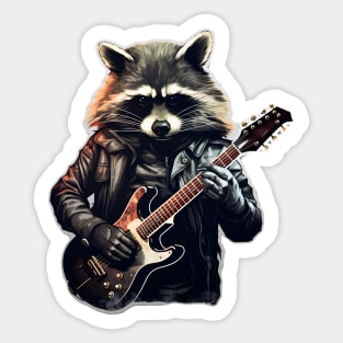 Metalhead raccoon guitar player Sticker